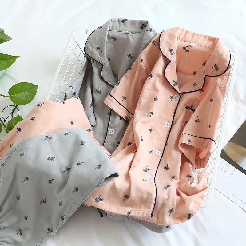 Пижамный комплект для пар хлопковый домашний костюм брюки с коротким рукавом