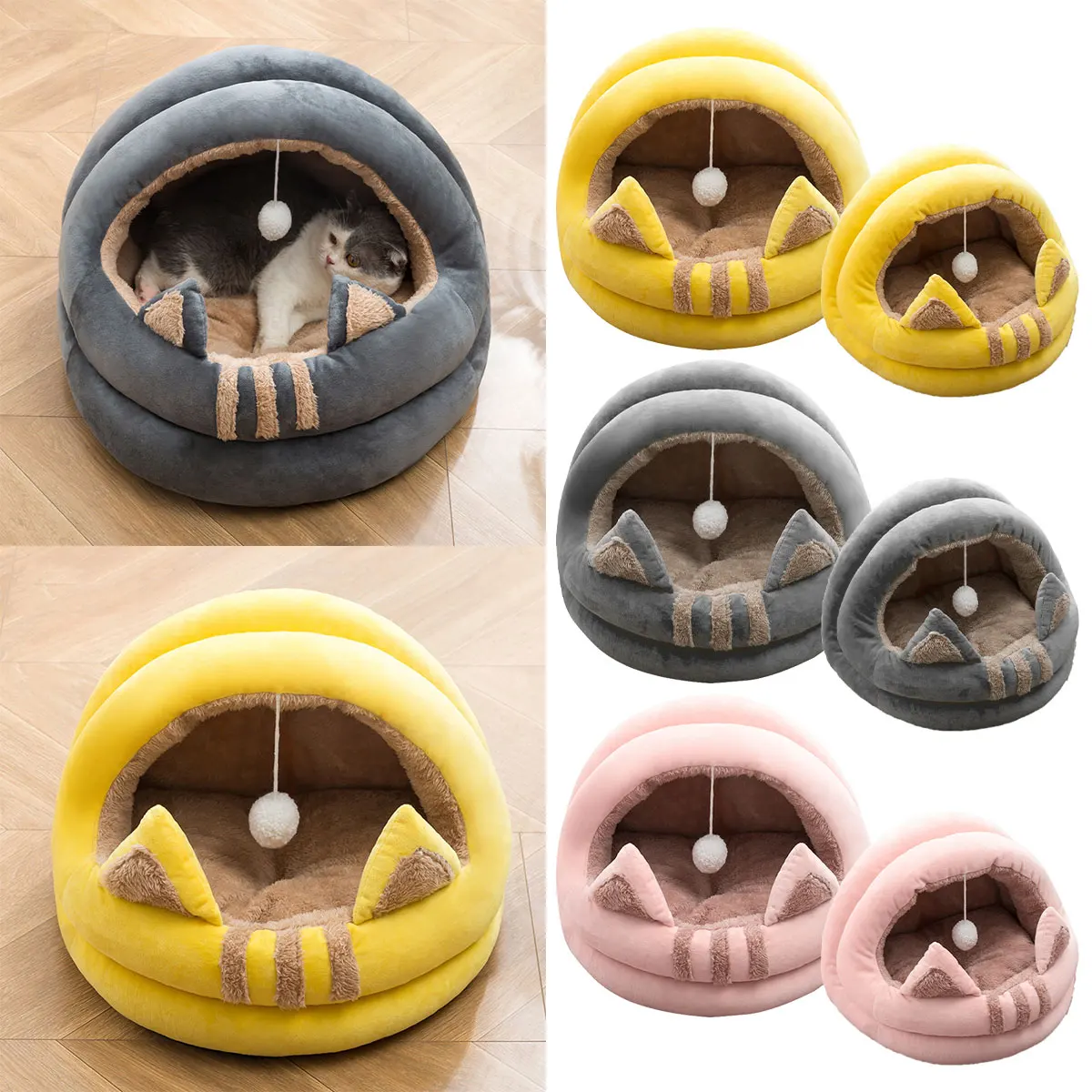 

NEW Lndoor Cat Cat Bed Pet Tent Cave With Non-Slip Bottom Semi-Enclosed With Hanging Toys Pet Supplies Small Dogs Puppy Kittens