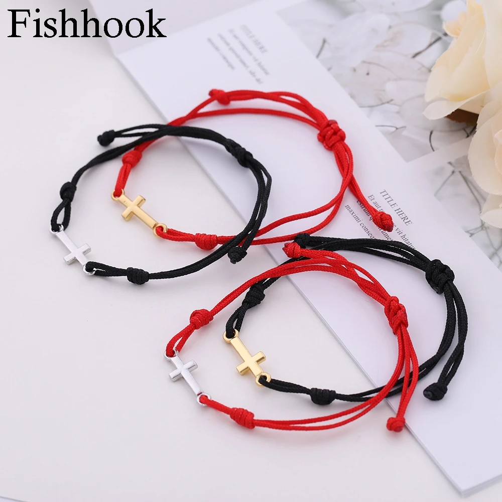 Красный браслет ручной работы на шнуровке Крест Бог благословит плетеный из