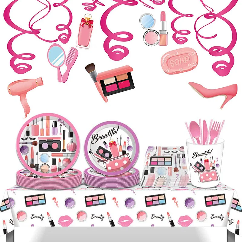 Spa Make Up Birthday Party Supplies Makeup Disposable Tableware with Plates Cup Napkins Balloons More for Girls Decoration | Дом и сад