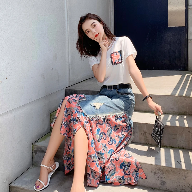 Продаются отдельно джинсовая юбка костюмы Для женщин 2020 новые летние футболка с