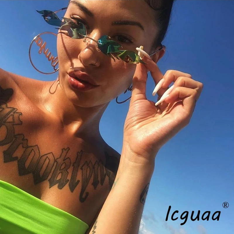 Очки солнцезащитные без оправы для мужчин и женщин модные зеркальные узкие