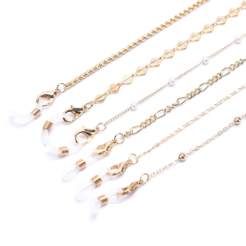 

Цепочки для маскировки солнцезащитных очков для женщин, цепочки с несколькими акриловыми кристаллами и жемчужинами, бижутерия, оптовая про...