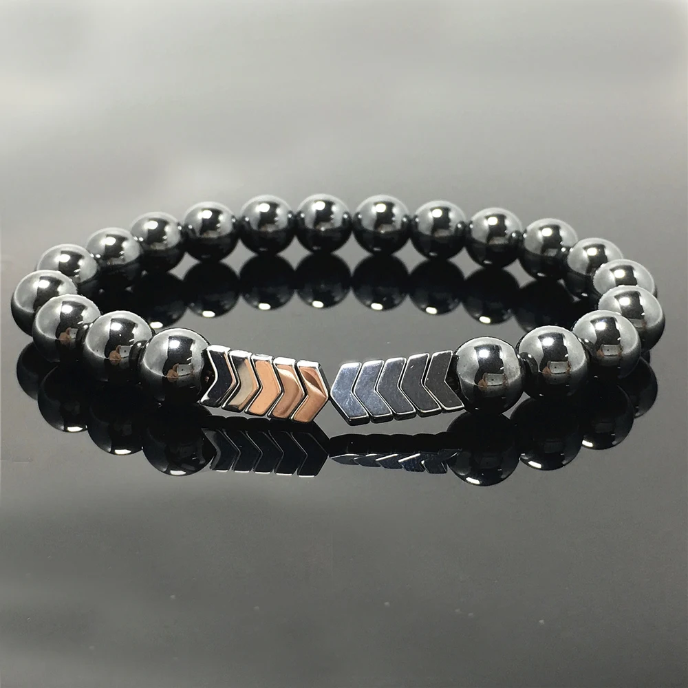 Браслеты из гематита серебристого цвета диаметром 8 мм регулируемый эластичный