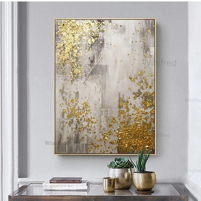 Palette Golden Flower Oil Painting On Canvas Wall Art Abstract Gold Cuadro Decoration Retro Print Poster Decor | Дом и сад