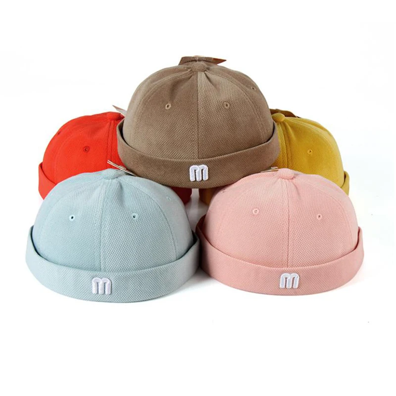 

Doitbest boy Docker Cap Brimless Hat M embroidery girl Beanie Hats Cotton Retro Adjustable Spring Landlord Sailor Cap