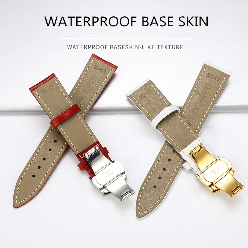 Leather strap 12-22mm universal watch four-color butterfly buckle steel buckle  strap wrist strap + tools