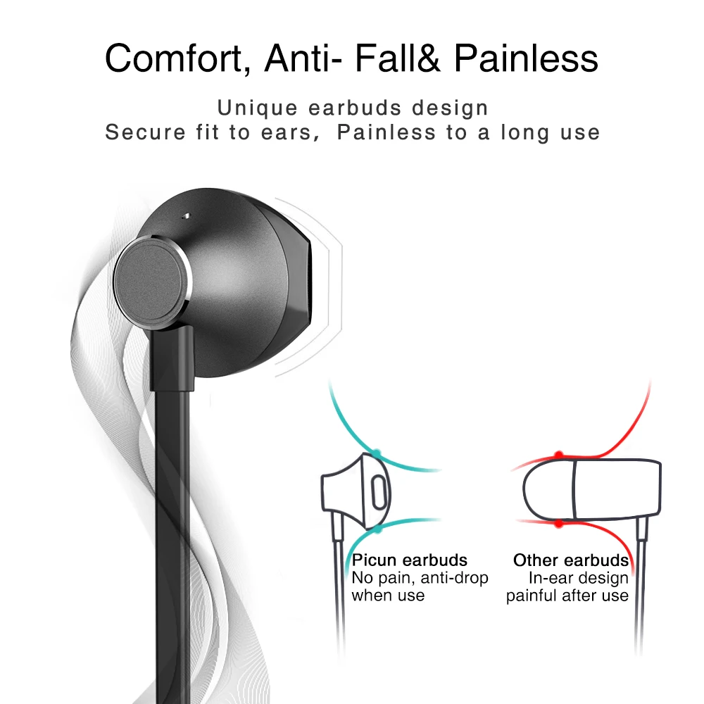 Беспроводные наушники Picun H12 Bluetooth магнитные спортивные с шейным ободом 20 часов
