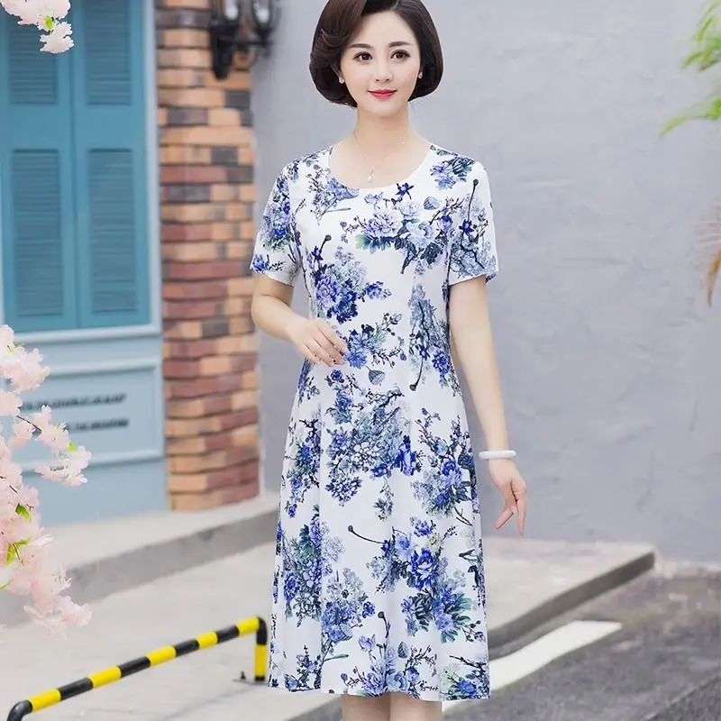 

Women's Apparels Cotton Silk Dress Women Short Sleeve Large Slim Floral Summer Woman Dress Vestido De Mujer Femme Robe