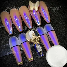 Синие хромированные Блестки для дизайна ногтей порошок