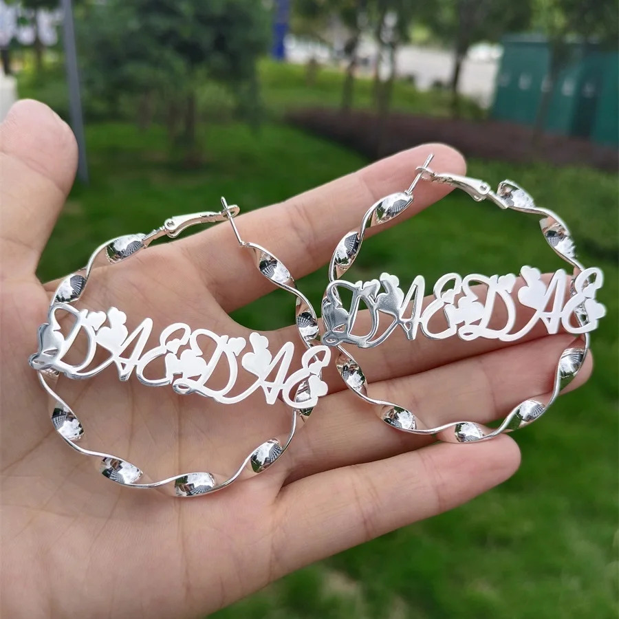 Gosun 2021 Popular Threaded Custom Earrings Round Large Earrings Jewelry Customize Stainless Steel Hoop Name Letter Earrings