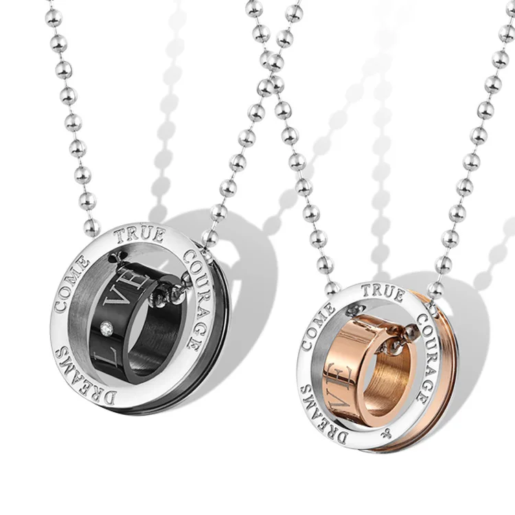 

Looker Hot True Courage Couple Necklace Pendant Stainless Steel Double Loop Couples for Wedding Christmas Jewelry