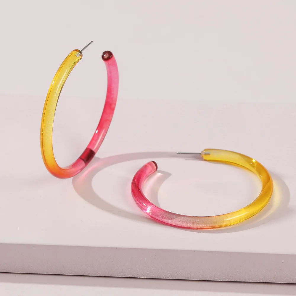 

New Arrival Spring Summer Design Gradient Rainbow Color Big Acrylic Hoop Earrings For Women