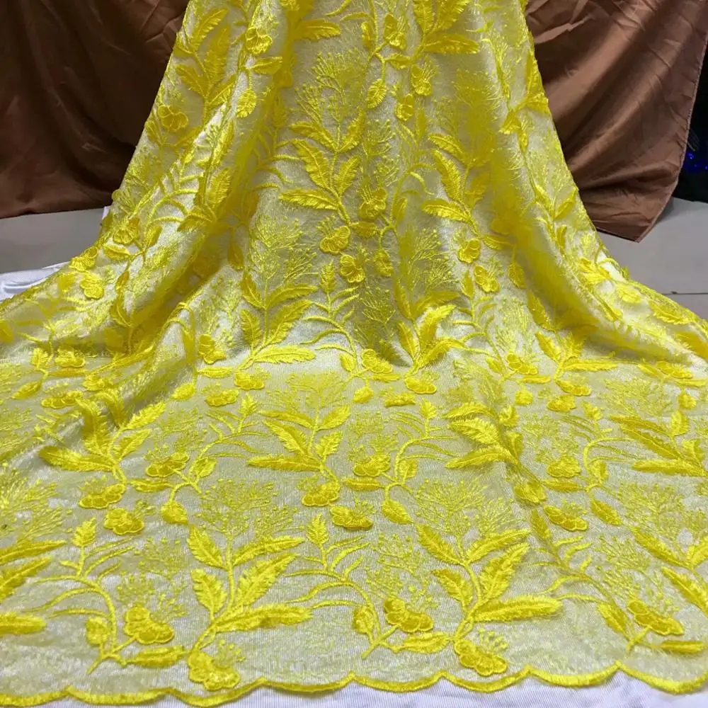 Желтая Высококачественная африканская сухая кружевная ткань оранжевая