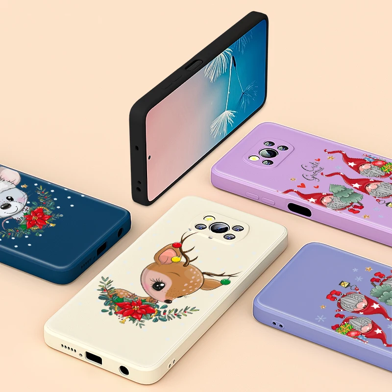 

Cute Christmas Deer For Xiaomi Poco X3 NFC F3 GT X2 M3 M2 5G Pro Mi A3 Lite 9SE CC9 Liquid Silicone Soft Phone Case
