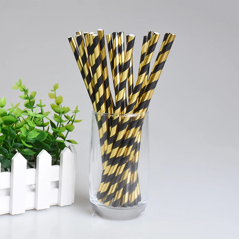 25PCS Black and gold striped straw festival wedding graduation season party supplies | Дом и сад