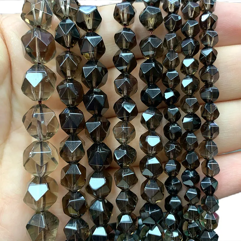 

YWROLE 100% Natural Stone Smoky Quartz Merkaba Geometry Energy Spacer Beads For Jewelry Making DIY Bracelet Necklace 6/8/10MM