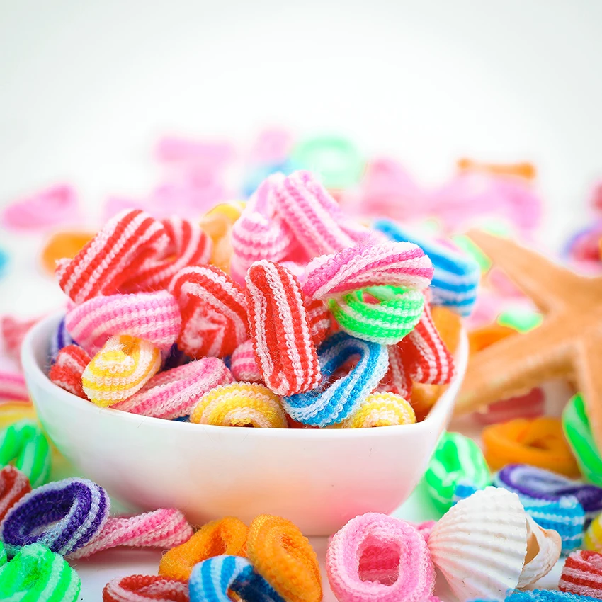 

100 PCS Newly Good Elastic Hair Bands Mixed Hair Band Kids Colorful Random Stripe Double Color Hair Accessories