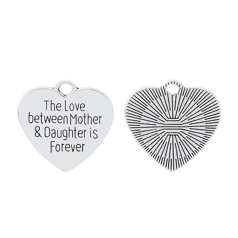

10 x Tibetan Silver "The Love Between Mother & Daughter is Forever" Heart Charms Pendant for DIY Necklace Jewelry Making 25x25mm