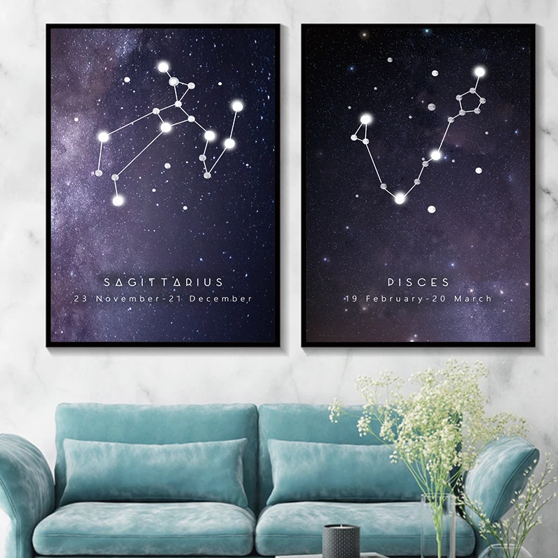 Цвет Созвездие Детская Wall Art Холст печать плакатов Астрология Знак картина