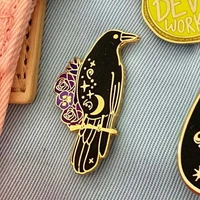 goth witchy parrot brooch for women six of crows in branches moon star pin fashion party purple jewelry christmas gift