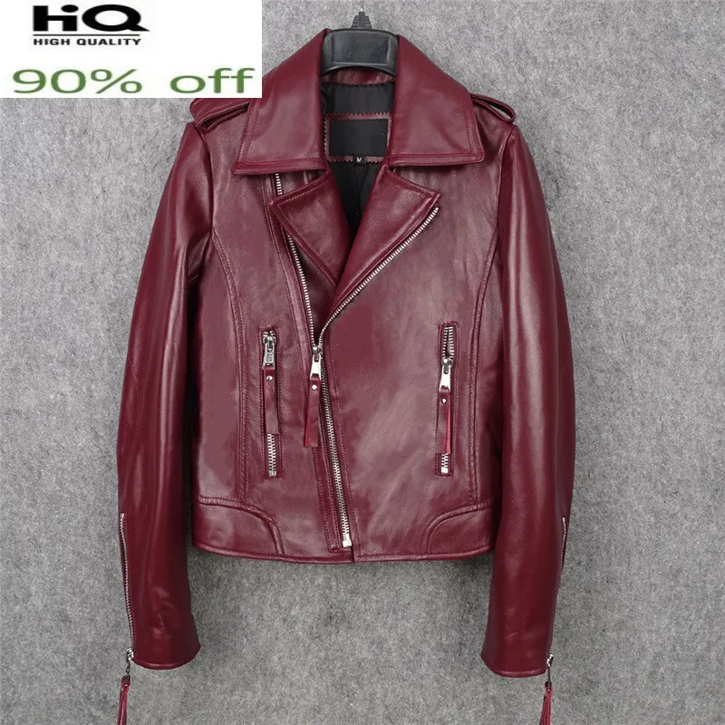 Fashion Genuine Leather Jacket Women Spring 2022 100% Sheepskin Coat Female Motorcycle Jackets Chaqueta Cuero Mujer Pph4927