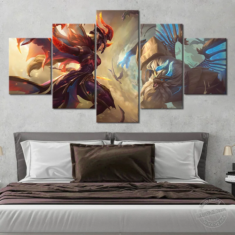 

Dragonslayer Kayle VS Galio LOL Game Poster Canvas Painting Home Decor League of Legends Wall Picture for Living Room Nice Gift