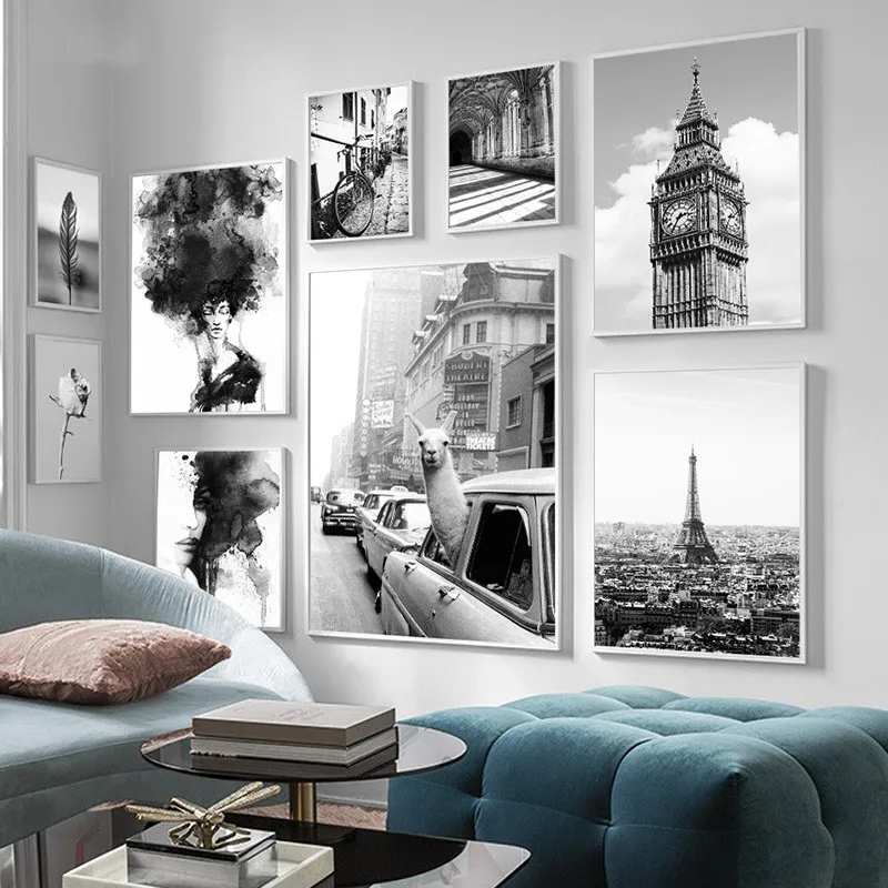 Плакаты и принты такси верблюда на Таймс сквер ретро черно белая печать