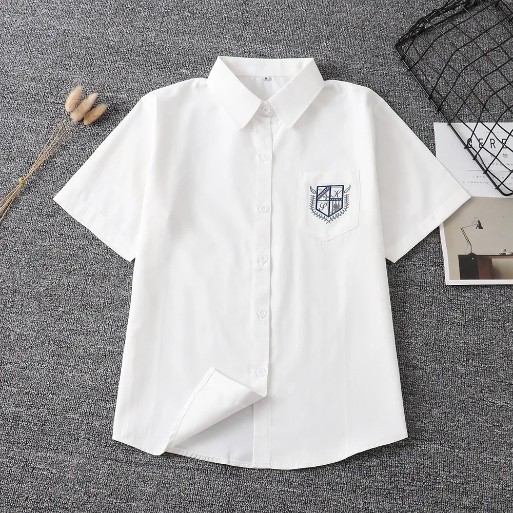 

2020 Japanese School Uniform Jk Sailor Suit Tops Embroidery Cute Work Uniforms For Girls Short Sleeve White Shirt Girls Uniform