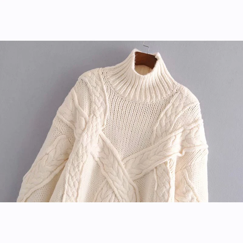 casual white woman sweater 2019 autumn-winter new fashion solid turtleneck ladies pullover elegant sweet loose nature sweaters | Женская