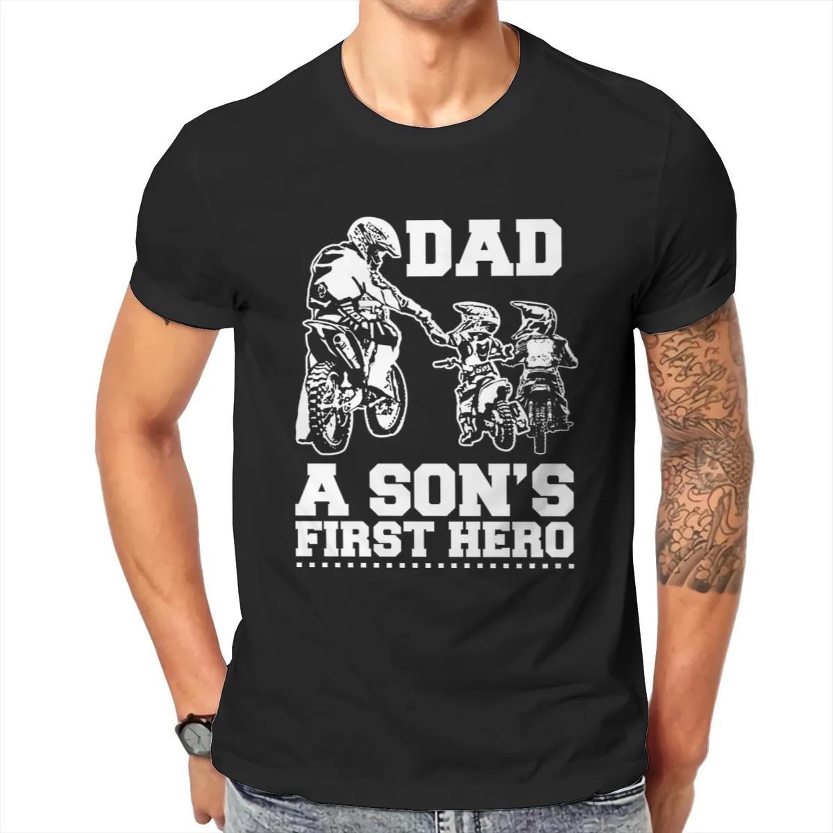 

Biker Dad Father Two Sons Children Motocross Gift T shirt Men T shirt summer T-shirt