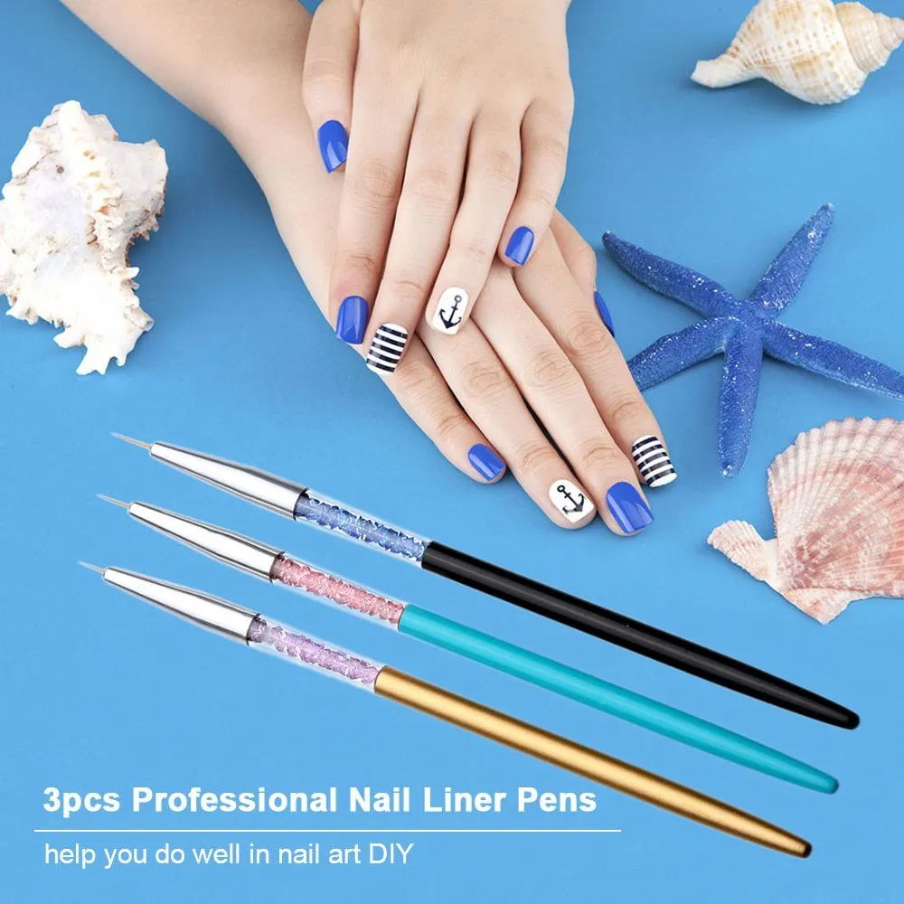 

Professional Nail Liner Pen with Rhinestones Handle for Drawing Short Strokes, Details, Blending, Elongated Lines, Stripes Nail