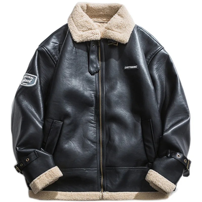 

Winter American Style PU Leather Cotton Padded Coat Clothes Outdoor Trekking Solftshell Travel Student Cycling Fashion Jacket