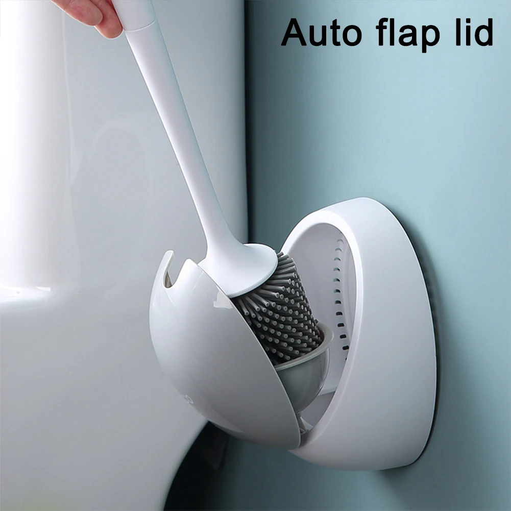 

WC TPE Silicone Brush Head Toilet Brush Set and Holder Wall Mounted Soft Bristles Long Handle Toilet Bathroom Cleaning Kit