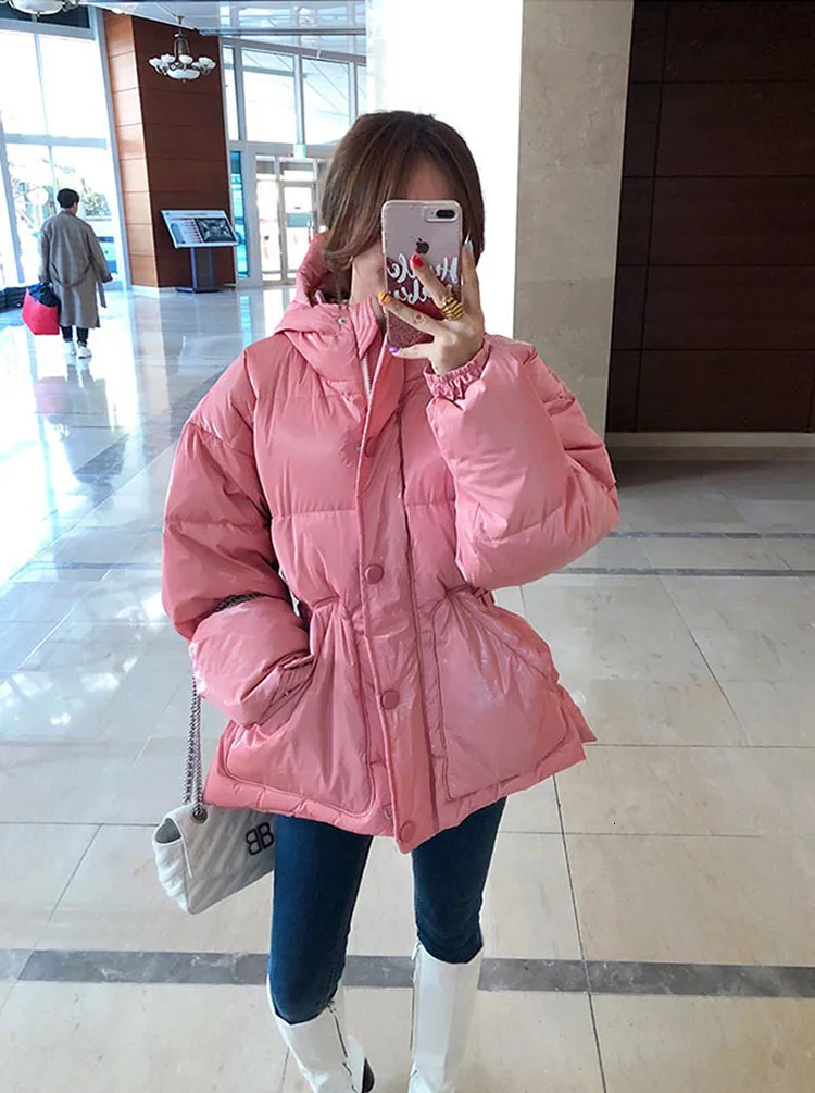 New Winter Women's Jacket hooded parka Bright Colors Insulated Puffy Coat collar hooded Parka Loose waist Belt outwear M192