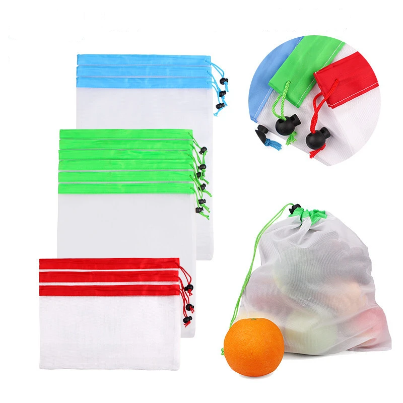 

6pcs Eco Mesh Bags For Vegetable Fruit Foods Reusable String bag For Grocery Shopping 3 Sizes