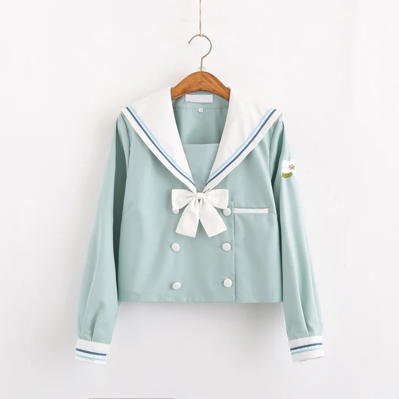 Мятно-зеленая японская школьная форма топы с длинными рукавами + юбка костюм