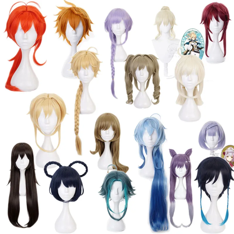 

Genshin Impact Barbatos Venti Cosplay Wigs Keqing Klee Zhongli Xiao Diluc wig Hair Anime Dress up Free wig cap