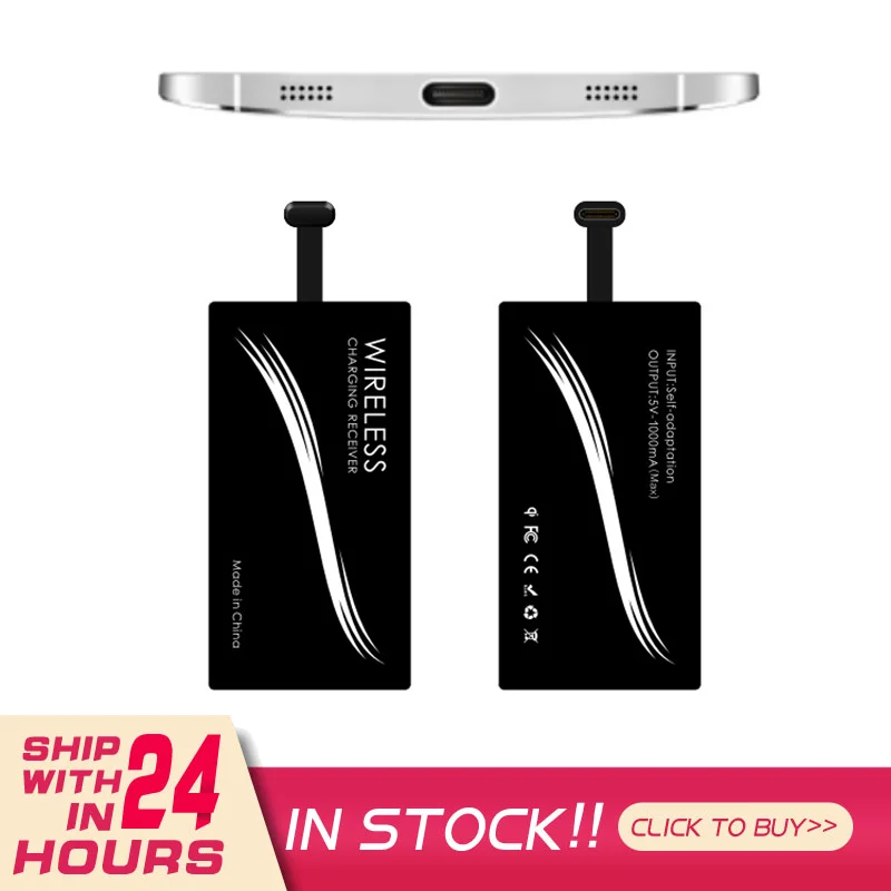 

Qi Wireless Charger Receiver Support Type C Android Phones Charge Pad Dock Charging Adapter Lightweight Chargers Receiver Module