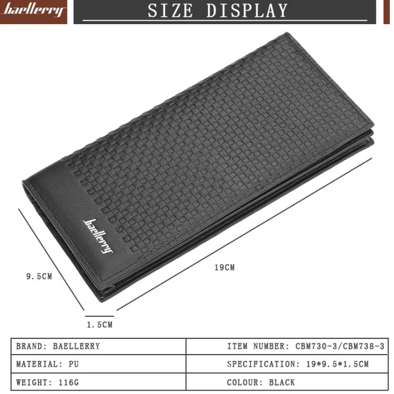 

baellerry Business Long Wallet for Men Casual Card Holder Embossed Woven Pattern Purse Male Money Bags Mini Coin Pocket carteras