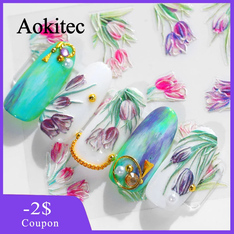 Aokitec водостойкая наклейка для ногтей 5D цвет цветы Dis цветная персонализированная