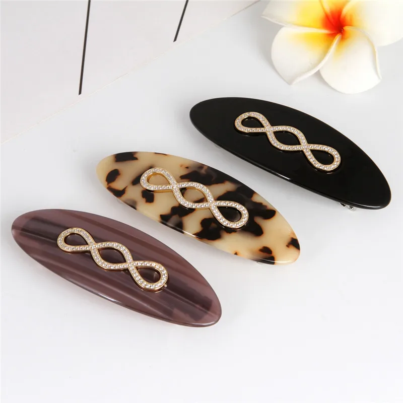 Винтажные заколки для волос зажимы ацетатные овальные с фианитом аксессуары