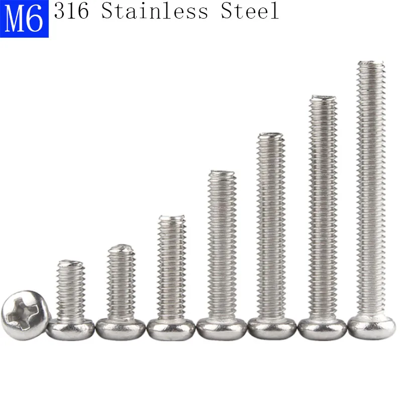 

M6 - 1.0 316 Stainless Steel A4 - 70 Phillips Pan Head Screws Bolts Machine Thread DIN 7985 A
