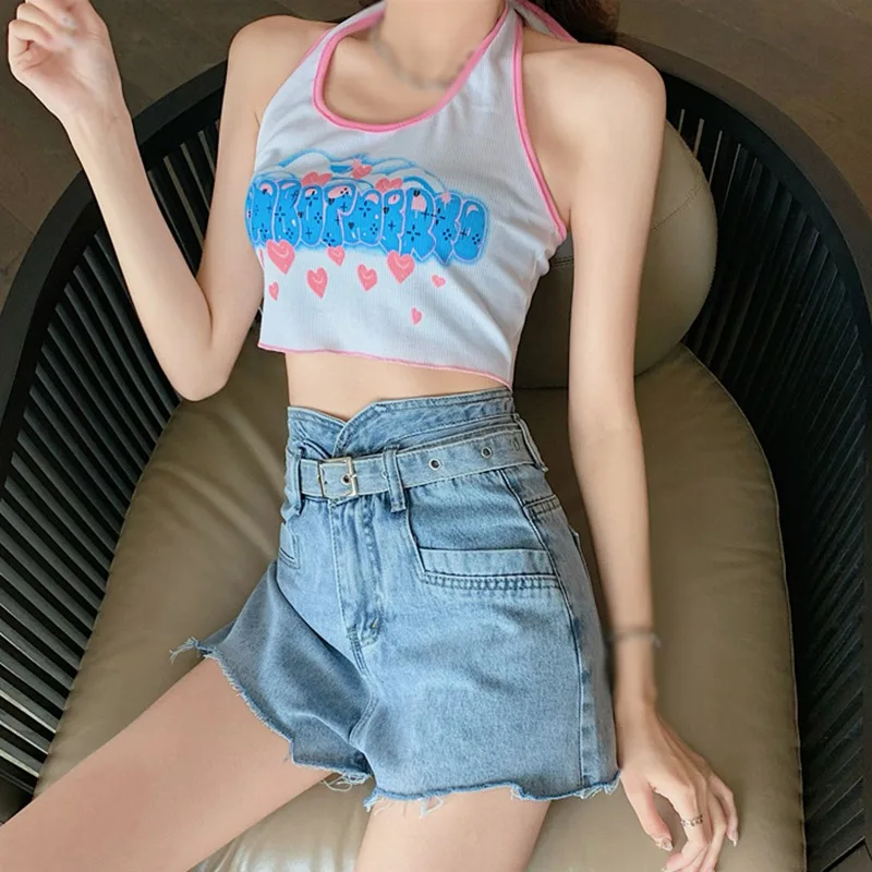 

Female Summer Camisole Sweet Short Sleeveless Vests Women Sexy Halter Tank Tops