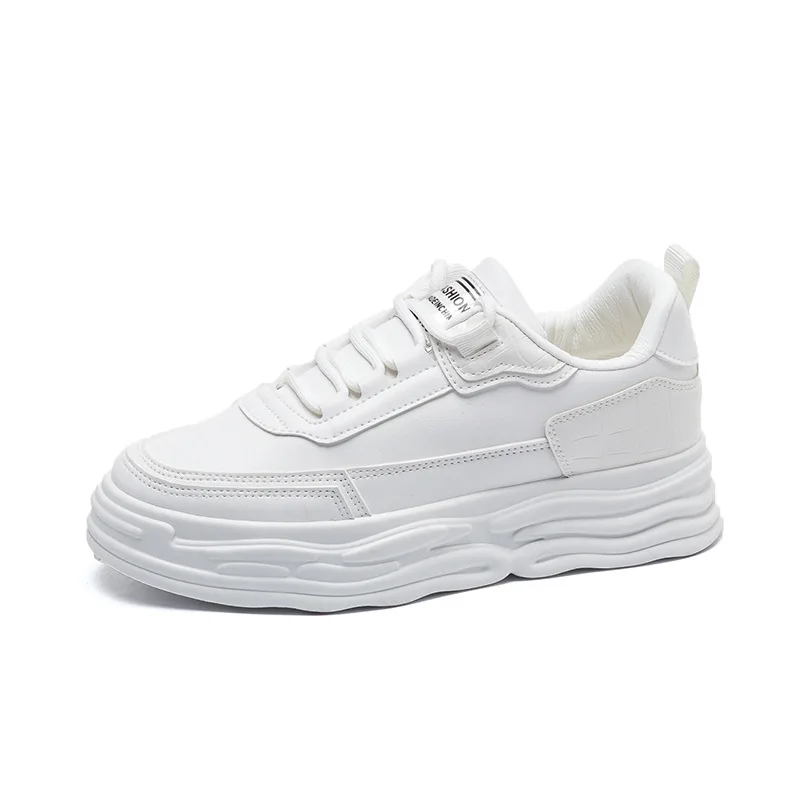 

Clunky Sneakers Women's Leather White Shoes Height Increasing Non-Slip Platform Leisure Tourist Shoes Flat Shoes