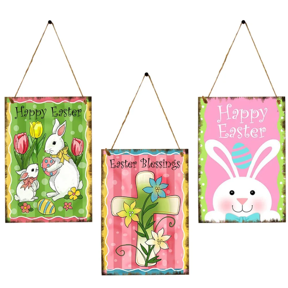 

3pcs Easter Welcome Sign Porch Sign Easter Party Door Layout (Assorted Color)