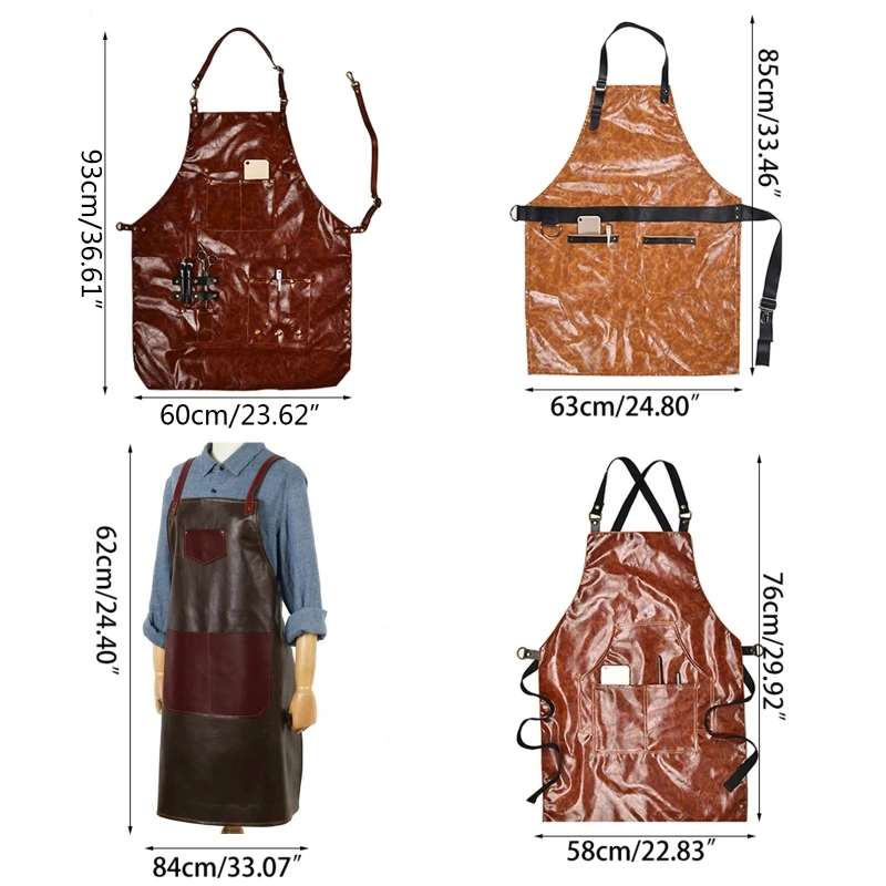 

Leather PU Cook Apron Barista Bartender Chef Hairdressing Apron Catering Uniform Work Wear Anti-Dirty Overalls