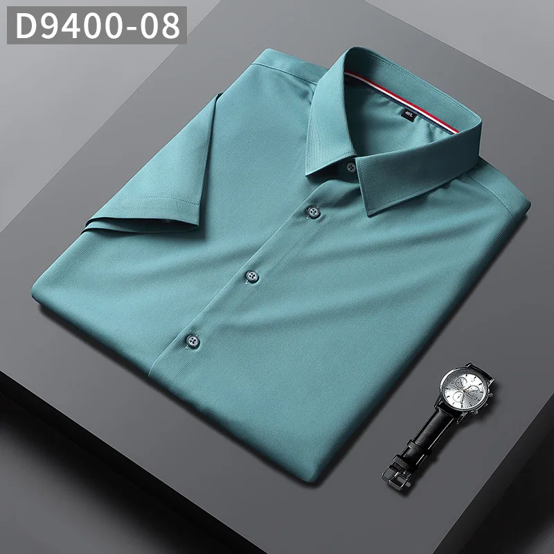 20Color Soft Cozy No Pockets Thin Solid Color Printed Short-sleeved Shirt Men Slim Fit Non-iron Work Shirt Casual Business Shirt
