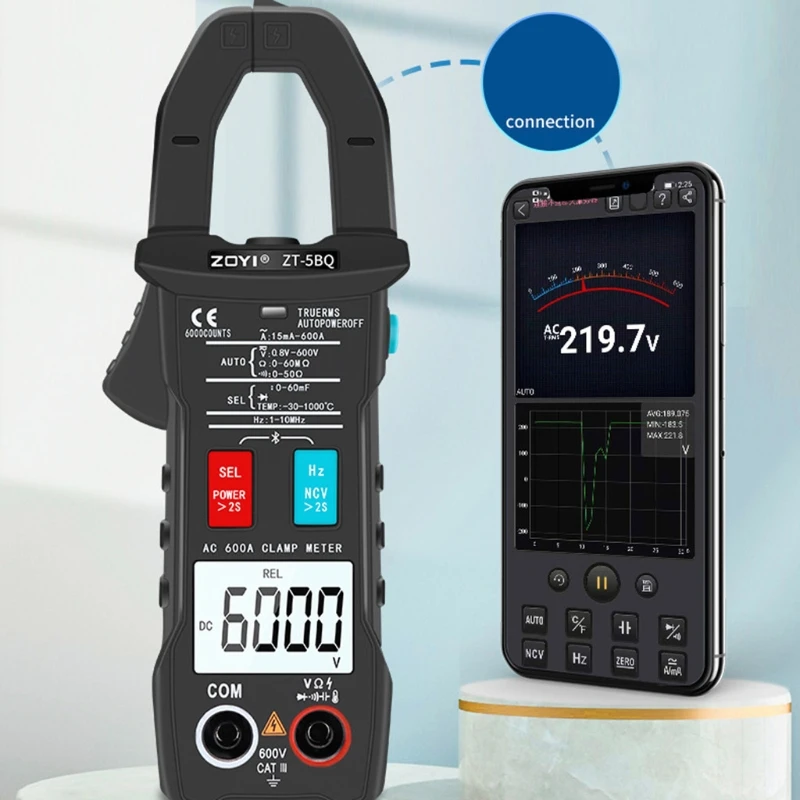 

Clamp Meter Multimeter for w/ Blue-tooth Digital Current Pliers Amperometric Meter AC/for DC Voltmeter Ammeter Auto Rang