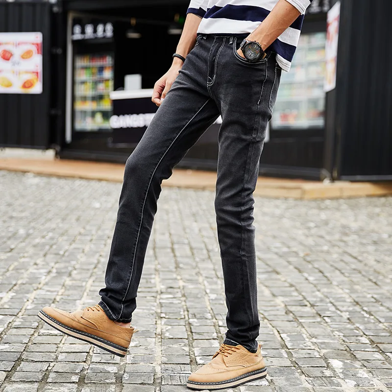 

Stretch slim plus size jeans Men's business casual loose fit trousers Trendy brand Autumn and winter pants Black Blue 44 46 48